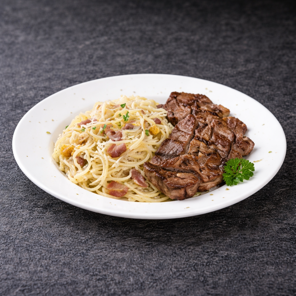 Spaghetti Carbonara With Steak 21